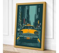 Yellow Cab in the City Retro Canvas Wall Art Print 30x20 Inch