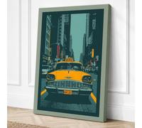 Yellow Cab in the City Retro Canvas Wall Art Print 30x20 Inch