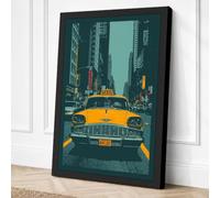 Yellow Cab in the City Retro Canvas Wall Art Print 30x20 Inch