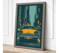 Yellow Cab in the City Retro Canvas Wall Art Print 36x24 Inch