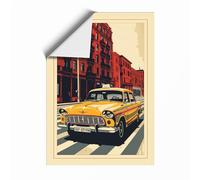 Yellow Cab on Brick Street Retro Unframed Wall Art Print A4 (29.7×21cm), Wall Decor for Living Room, Bedroom, Office & Home, Art Gift
