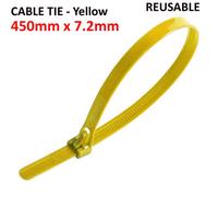 Yellow Cable Ties (L) 450mm Nylon Zip Wraps Releasable Heavy Duty Reusable Cable Ties -100Pcs