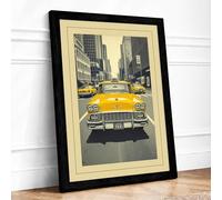 Yellow Cabs on Fifth Avenue Vintage Framed Wall Art Print A1 (84.1×59.4cm) Black, Wall Decor for Living Room, Bedroom, Office & Home, Ready to Hang, Art Gift