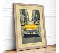 Yellow Cabs on Fifth Avenue Vintage Framed Wall Art Print A2 (59.4×42cm) Oak, Wall Decor for Living Room, Bedroom, Office & Home, Ready to Hang, Art Gift