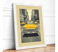 Yellow Cabs on Fifth Avenue Vintage Framed Wall Art Print A3 (42×29.7cm) White, Wall Decor for Living Room, Bedroom, Office & Home, Ready to Hang, Art Gift