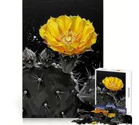 Yellow Cactus Flower on Black Background Puzzles for Teenagers 1000 Piece Logic Practice Calm Downtime Clean Edges Ideal Present (38x52cm)