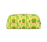Yellow Cactus Printing Leather Pencil Pouch Pen Case Elegant and Practical Bag for Students Perfect for Office School