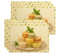 Yellow Cake Placemats, Botanical Vintage Dining Table Mats for Kitchen, Spring Summer Non-Slip Washable Indoor Outdoor Decorative Placemats Set of 6
