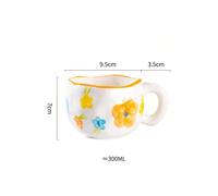 (Yellow Campanula, 301-400ml) 300ML Cute Hand Pinched Irregular Ceramic mug Flower Heart Pattern Coffee Cup Breakfast Milk tea cups Gift For Kids Girls