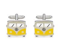 Yellow Camper Van Cufflinks for Men - Onyx Art CK713 Premium Campervan Cufflinks, Novelty Vehicle Cuff Links for Travellers, Road Trip Enthusiasts, Van Life Lovers & Formal Wear