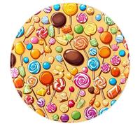 Yellow Candy Pattern Plush Accent Rug with Non-Slip Backing for Bedroom