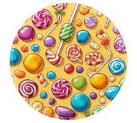 Yellow Candy Pattern Plush Accent Rug with Non-Slip Backing for Bedroom