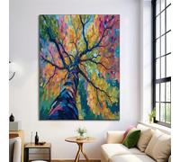 Yellow Canvas Wall Art, Impasto Oil Painting Style Home Decor, Looking Up At The Poplar Tree Canopy Wall Decor Painting Poster Artwork For Living Room Bedroom Hallway Office 60×90 Cm, Unframed