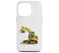 Yellow Cartoon Excavator on Dirt - Construction Vehicle Case for iPhone 13 Pro