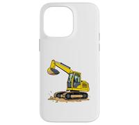 Yellow Cartoon Excavator on Dirt - Construction Vehicle Case for iPhone 14 Pro Max