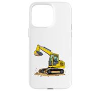 Yellow Cartoon Excavator on Dirt - Construction Vehicle Case for iPhone 15 Pro Max