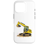 Yellow Cartoon Excavator on Dirt - Construction Vehicle Case for iPhone 16 Pro