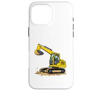 Yellow Cartoon Excavator on Dirt - Construction Vehicle Case for iPhone 16 Pro Max