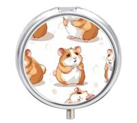 Yellow Cartoon Hamster Pill Case Box with 3 Compartment Medicine Vitamin Organizer for Purse Pocket 5x5cm