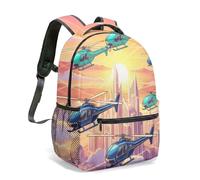 Yellow Cartoon Helicopter Kids Backpack for Primary School, All Over Print Children's Bag with Cloud Sky Design, 16 Inch (13)