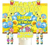 Yellow Cartoon Ocean Themed Party Decorations Pack - Happy Birthday Banner, Balloons, Backdrop, Cake/Cupcake Toppers for Cartoon Under The Water Birthday Supplies Party Decor