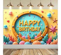 Yellow Cartoon Under The Sea Ocean Birthday Party Banner Decorations Photo Backdrop for Baby Shower Underwater Themed Happy Birthday Party Photography Background Decorations Supplies Decor,71x43inch