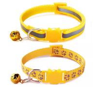 Yellow Cat Collar Brerk Away with Bell,2-Pack Cute Nylon Kitten Collar Girl with Bell,Adjustable Reflective Cat Collars for Xs XSmall Pets Female Kitty X-Small,Neck 7-12 Inch