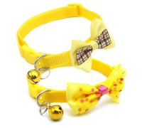 Yellow Cat Collar with Bells, 2-Pack Dog Collar with Bell Cute Bowtie Puppy Collar Nylon Adjustable Buckle for XXS XSmall Girl Pets Female Kitten Yorkie Teacup Chihuahua X-Small, Neck 7-12 Inch
