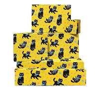 Yellow Cats Gift Wrap - 6 Sheets of Cute Black Cat Wrapping Paper - Fun Birthday Wraps for Pet Lovers, Kids, Girls, Boys, Pets - Christmas, Party, Thanksgiving, Xmas - Recyclable - by Central 23