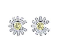 Yellow Center Cubic Zircon Daisy Flower Stud Earrings, Silver Plated Brass Tiny Floral Dainty Earrings for Women Daily Summer Jewelry
