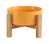Yellow Ceramic Elevated Raised Cat Bowl,Cat Food Dish with Stand, Raised Cat Food or Water Bowl Anti Vomiting,Pet Bowl with Anti Slip Rubber pad,Stress Free for Cats and Small Dogs（400ML/13.5OZ)