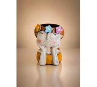 Yellow Ceramic Flower Girl Vase - Cute Face Decorative Vase with Colourful Floral Headband for Fresh, Dried & Artificial Flowers, Home Décor - 13.7 x 11.6 x 18 cm