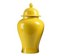 Yellow Ceramic Ginger Jar Vase with Lid, Traditional Chinese Decorative Porcelain Jars Temple Jar with Lids,Glossy Flower Vases Decor for Living Room Shelf Bookshelf Office Minimalism(Large)