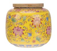 Yellow Ceramic Tea Canisters Tea Coffee Storage Jars Sugar Bowl Spices Condiment Pots Container with Sealed Lid Chinese Style for Home Kitchen
