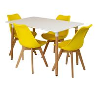 (Yellow) Charles Jacobs Rectangular Dining Table Set Four 4 Dinner Kitchen Chairs White Solid Beech Wood