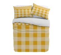 Yellow Check Square Duvet Cover Super King Plain Reversible, Geometric Stripe design Bedding Set,Checkerboard Plaid Grid Soft Microfiber quilt cover all seasons Super King