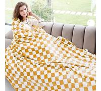 Yellow Checkered Blanket Plaid Throw Blanket Soft Fuzzy Yellow Fleece Blankets for Girls Women