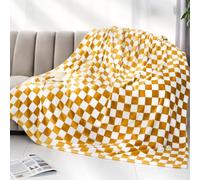 Yellow Checkered Blanket Plaid Throw Blanket Soft Fuzzy Yellow Fleece Blankets for Girls Women