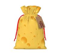 Yellow Cheese Pattern Christmas Drawstring Gift Bags Reusable Xmas Presents Storage Bags Party Favorstags 4.7 * 6.9inm