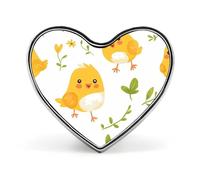 Yellow Chick Pattern Badge Pin Brooch Heart Shape Button Aluminum Decor for Backpacks Hats
