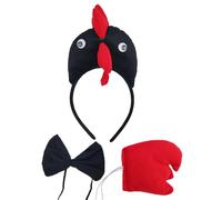 (Yellow chick three, One size) 3PCS Halloween Rooster Costumes Costume Rooster Headbands Tail and Bowtie Halloween Chicken Dress Up for Kid Birthday Black chicken three