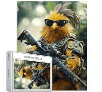 Yellow Chicken Warrior 1000 Piece Jigsaw Puzzles for Adults Tactical Gear Style Art Jigsaw Puzzle Colorful DIY Puzzles for Home Decoration Gifts Family Puzzle Perfect for Game Nights 50×70cm