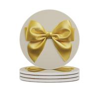 Yellow Christmas Bow Coasters Set of 4 Absorbent Coasters