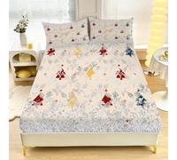 Yellow Christmas Tree3-Piece Bed Sheet Set - Hotel-Quality Microfiber Fitted Sheet, 30cm Deep Pocket, Anti-Pilling & Fade Resistant - Fits Super King Bed (260x220cm) q297