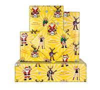 Yellow Christmas Wrapping Paper,4 Sheets Santa Claus Elk Singer Rock Music Band Gift Wrapping Paper Music Themed Gift Wrap Paper for Merry Christmas Men Women Boys Girls Gift Decoration,28*20 Inches