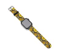 Yellow Chrysanthemum Flowers Stripes Silicone Strap Watch Band Compatible with Iwatch Series 38mm 40mm 42mm 44mm