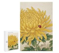 Yellow Chrysanthemum with Ladybug Jigsaw Puzzle, 1000 PCS, Indoor Activity for The Home, An Absorbing Project for Relaxed Weekends, at Home