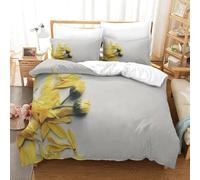 Yellow Chrysanthemums King Size Duvet Cover Sets 3D Printed Pastoral Flowers Bedding Set Soft Brushed Microfiber Quilt Cover 230x220 cm with Zipper Closure for Teens and Adults with 2 Pillowcases l9