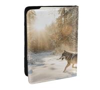 Yellow circle Passport Holder for Travel - Passport Case for Men & Women Travel Document Organizer Credit Cards Case, Wolf In The Snow, One Size