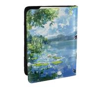 Yellow circle Passport Holder for Travel - Passport Case for Men & Women Travel Document Organizer Credit Cards Case, White Swan On The Lake, One Size